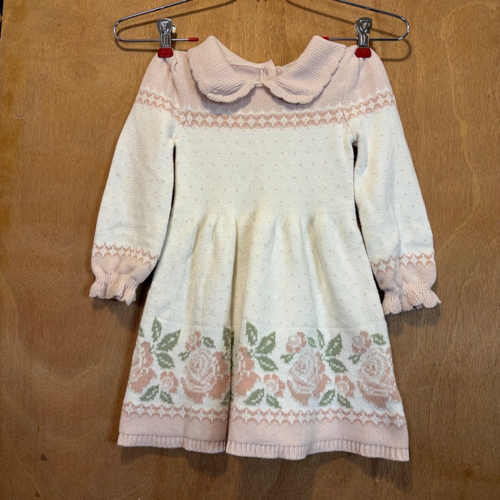 Cupcakes and Cashmere Knit Dress Kids 2T Pink Cream Rose Floral Vintage Style